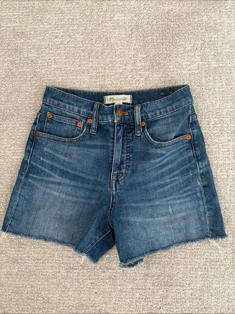 Madewell Raw-Hem High-Rise Denim Shorts — Blue Wash